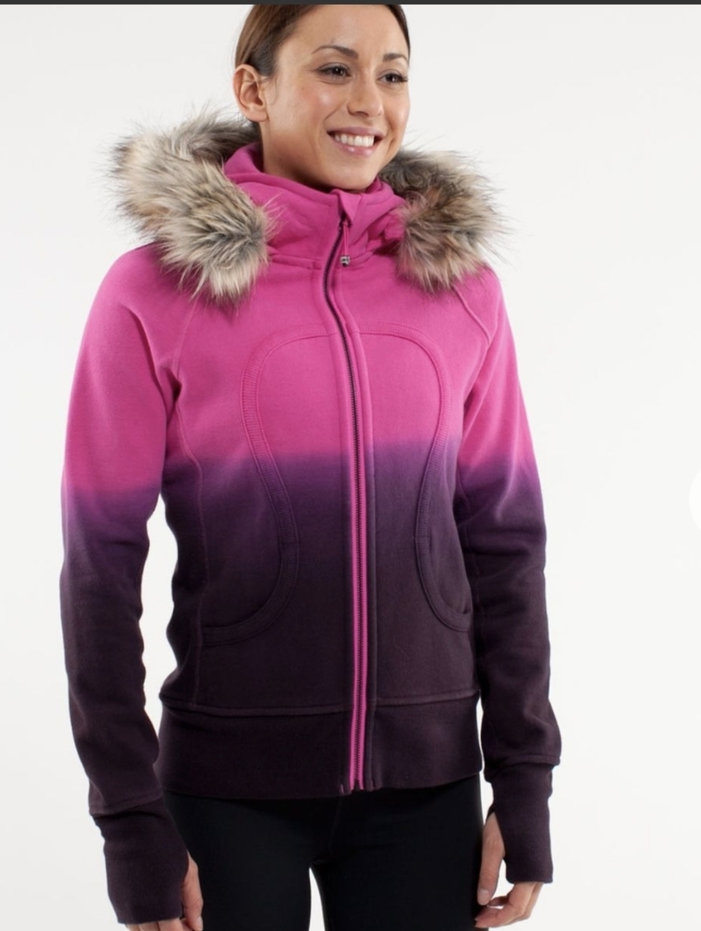 Lululemon Special Edition Scuba Hoodie Faux *Fur Paris Pink/Black Sz 4